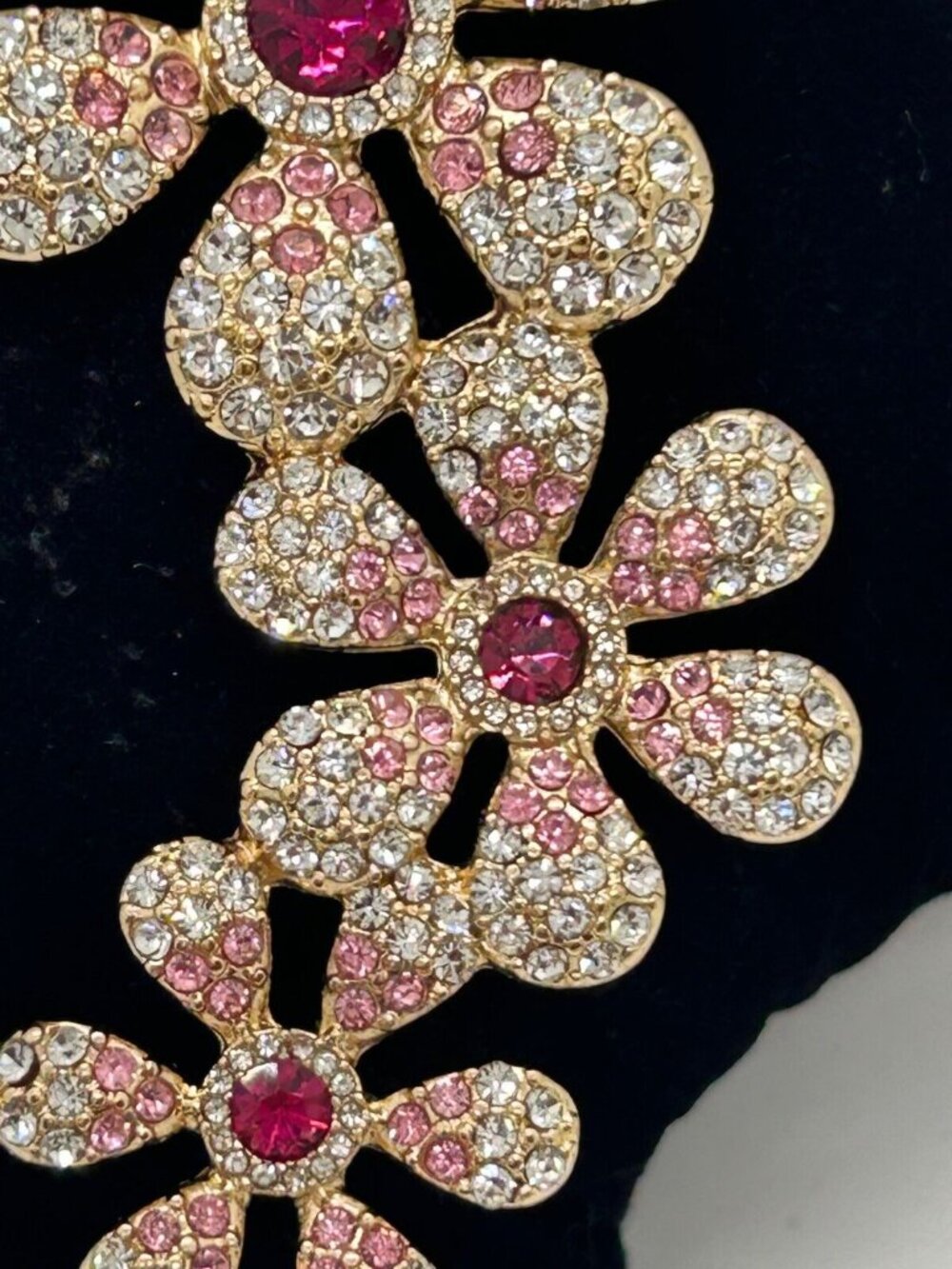 Isaac Mizrahi Gold-Tone Crystal & Pink Daisy Brooch Pin With Teardrop Accent - Picture 12 of 13